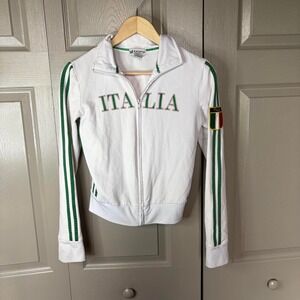 Self Esteem Y2K Italy Sportswear Rugby Striped Zip Up Jacket White Green Medium